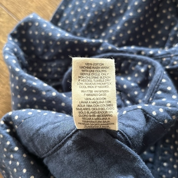 Levis Womens Cotton Shirt Dress M Blue White Polka Dot Collared Chambray Casual - Picture 8 of 9